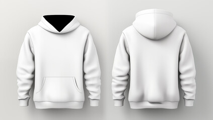 White hoodie long sleeve sweatshirt mockup temple white background Men's blank hoodie template mockup design for printing