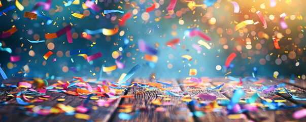 A colorful explosion of confetti is falling from the sky, creating a festive - obrazy, fototapety, plakaty