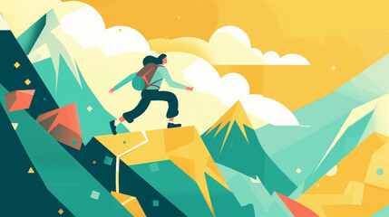 Fototapeta premium illustration showcasing a person overcoming obstacles and challenges on their path to employment.