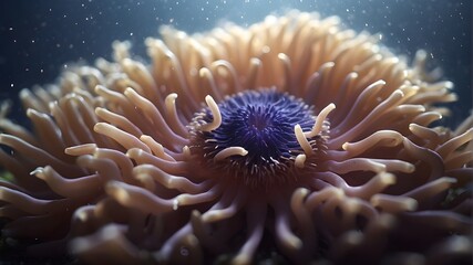 Naklejka na ściany i meble A sea anemone uses shock to capture its food. 8k Genrative AI, anemonefish, sea anemone, undersea, animal themes, sea, vertical, reef, sunbeam