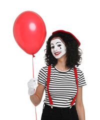 Funny mine with balloon posing on white background