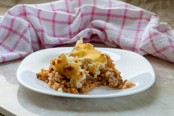 Cauliflower casserole served on a plate.