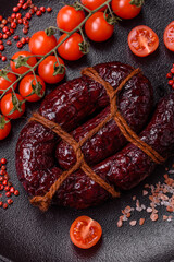 Delicious black blood sausage or black pudding with spices and herbs