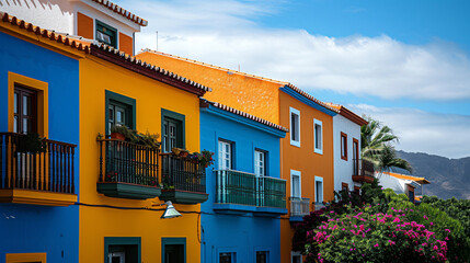 Spain Isle of La Palma. Houses on La Palma painted 