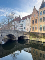 Fototapeta premium Belgium historic building view famous place to tourism, Bruges, Belgium historic canals at daytime
