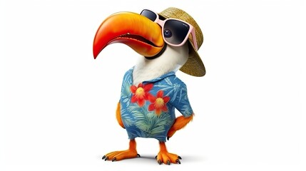 Obraz premium Tropical Paradise: Animated Character in Hawaiian-themed Outfit