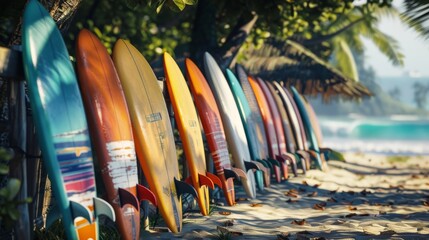You can rent surfboards at the beach. - obrazy, fototapety, plakaty