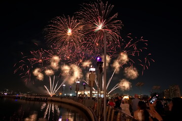 Dubai, United Arab Emirates – April 04, 2024, Dubai Festival Center DFC, Fireworks for...