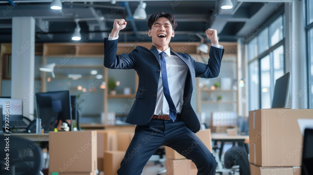 Canvas Prints Happy businessman dancing in the office. 