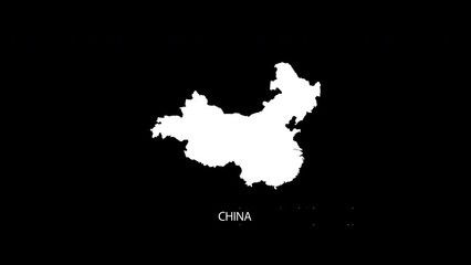 Digital revealing and zooming in on China Country Map Alpha video with Country Name revealing background | China country Map and title revealing alpha video for editing template conceptual