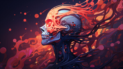 3d illustration visualized The Contemplation of Death in futuristic mood and tone. - 792735617