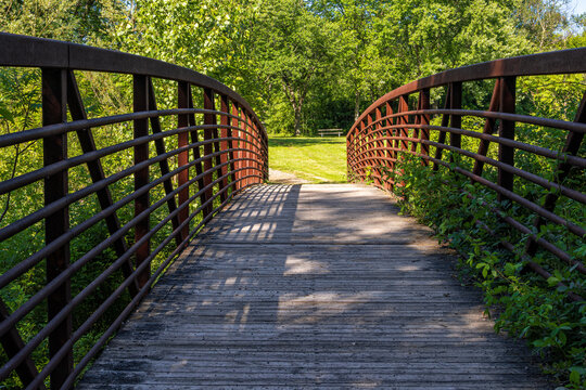 Hamilton Christie Lake Park pathway boardwalk bridge, Ontario, Canada