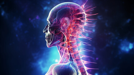 3d illustration visualized spinal cord of human. human organ function, science, healthcare in futuristic mood and tone. - 792736023