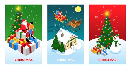 Christmas cards in isometric view