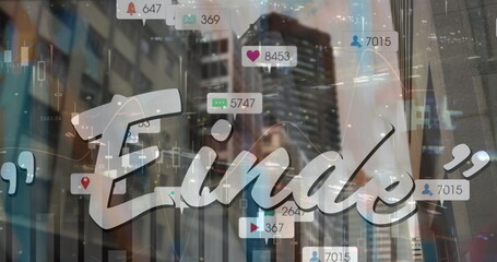 Image of einde and social media reactions over cityscape