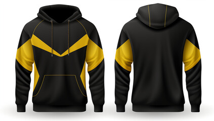 Black yellow Jacket sweatshirt long sleeve sweatshirt mockup templete white background Men's blank hoodie template mockup design for printing