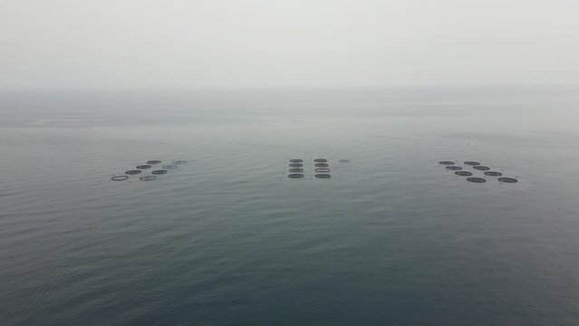 Seascape view of Mediterranean Sea and a fish farm off the coast of Calpe, 4k