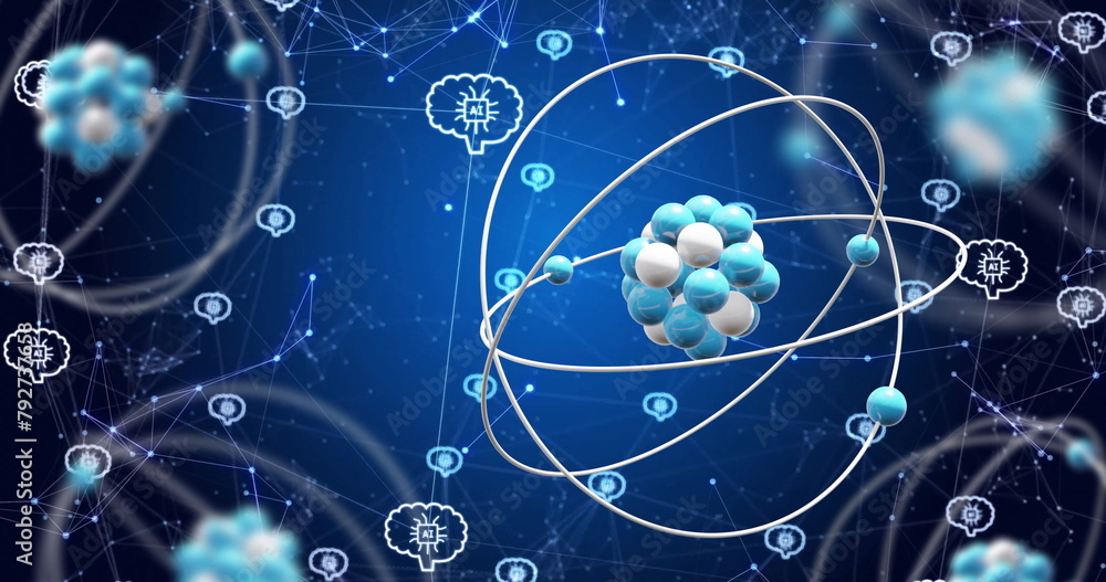 Aufkleber image of globe with networks of connections, scientific data processing and ai icons