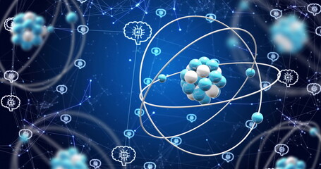 Image of globe with networks of connections, scientific data processing and ai icons