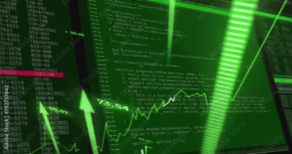 Poster Image of graph with arrows over data processing on black background