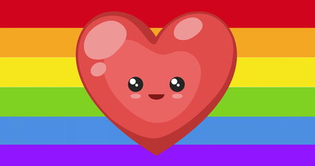 Image of heart over pride rainbow flag - obrazy, fototapety, plakaty
