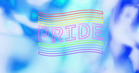 Image of pride text over blue fluid background