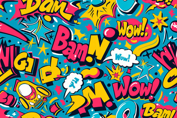 Comic book style exclamations and onomatopoeia