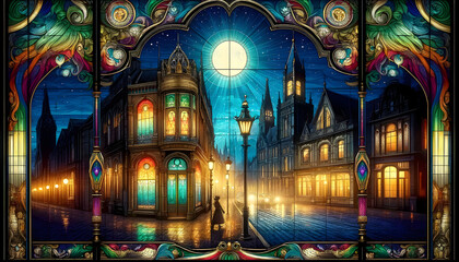 Stained glass Victorian town