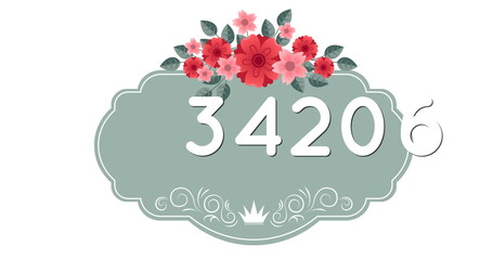 Image of numbers and flower icons over white background