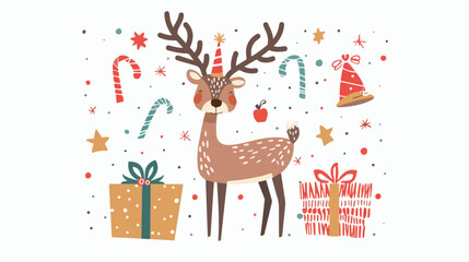 Happy birthday deer greeting card Vector illustration