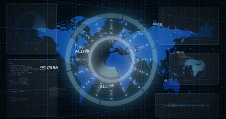 Image of scope scanning and data processing over globe in background