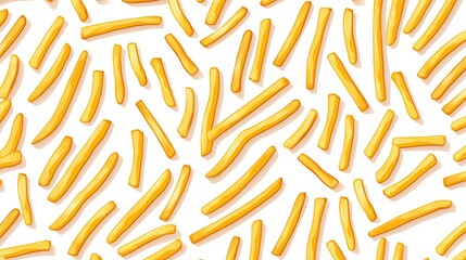Golden french fries seamless pattern isolated on white background. Junk food concept. - obrazy, fototapety, plakaty