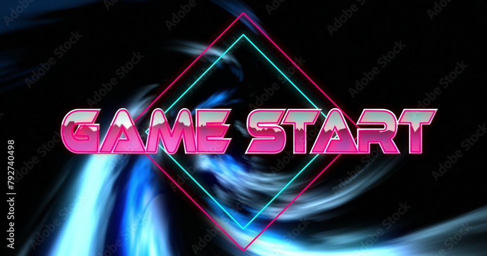 Poster image of game start text over colourful vortex on black background