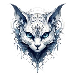 Cat skull, in the style of fantasy illustration, dark themes, illustration