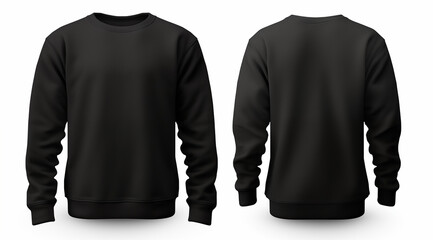 Plain black crewneck Sweatshirt mockup Set of Black front and back view Sweatshirt isolated on white background