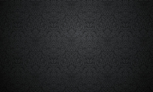 Vector dark damask floral background. Sophisticated black ornament. Subtle luxury stylish decorative backdrop.