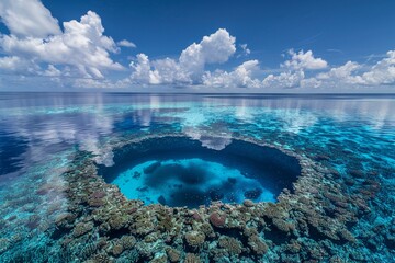 Explore the formation and structure of atolls, ringshaped coral reefs surrounding a central lagoon - obrazy, fototapety, plakaty