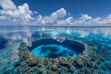 Poster Explore the formation and structure of atolls, ringshaped coral reefs surrounding a central lagoon © wilaiwan