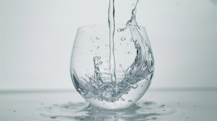 Water is being poured into a glass on a white background.