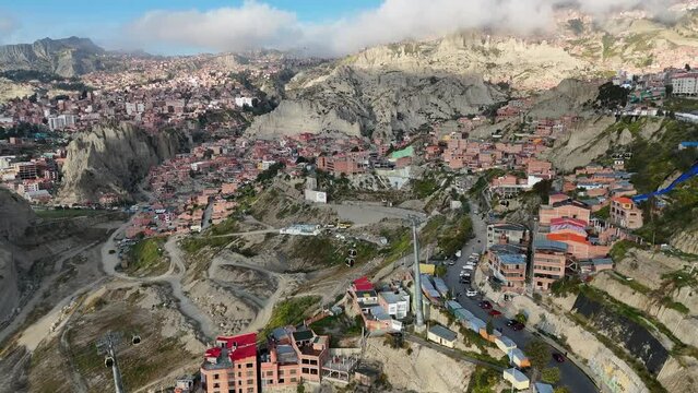 Drone Aerial view of La Paz capital city of Bolivia South America