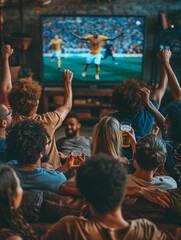 Diverse Group of Friends Enjoying Football on TV