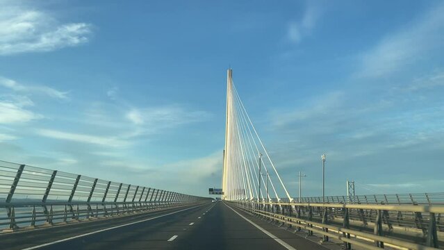 Driving on forth road bridge in Fife Scotland