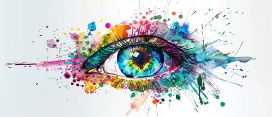 Vibrant Gaze: Abstract Eye Amidst Colorful Paint Splashes - Generative AI - 792743261