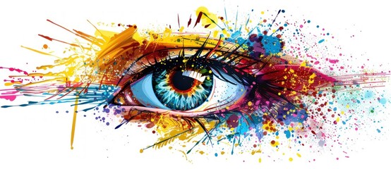 Vibrant Gaze: Abstract Eye Amidst Colorful Paint Splashes - Generative AI - 792743262