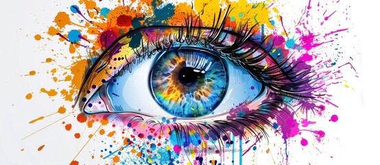 Vibrant Gaze: Abstract Eye Amidst Colorful Paint Splashes - Generative AI - 792743271