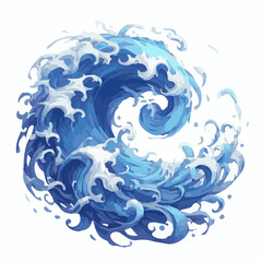 Water waves watercolor vector illustration isolated on white background