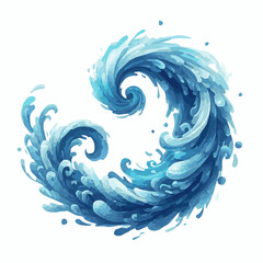 Water waves watercolor vector illustration isolated on white background