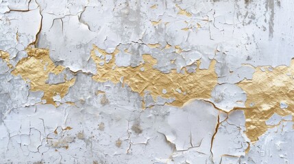 Contrasts in Decay: Gold Leaf on Cracked Concrete Wall - Generative AI - 792744008