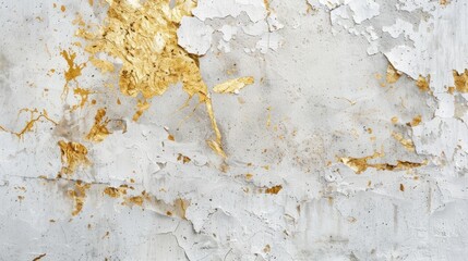 Contrasts in Decay: Gold Leaf on Cracked Concrete Wall - Generative AI - 792744061