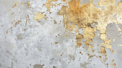 Contrasts in Decay: Gold Leaf on Cracked Concrete Wall - Generative AI - 792744069